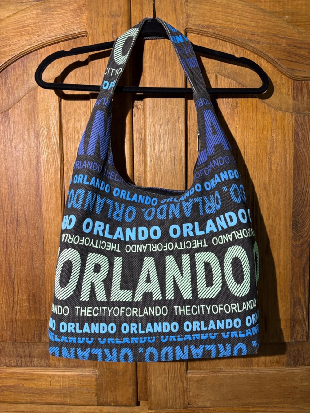 Robin Ruth Black Hobo Bag with Blue and Aqua Orlando Print
